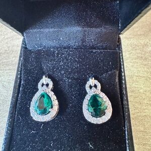 Gold Coast Lab Emerald Platinum Plated Sterling Silver Earrings Regency Fancy